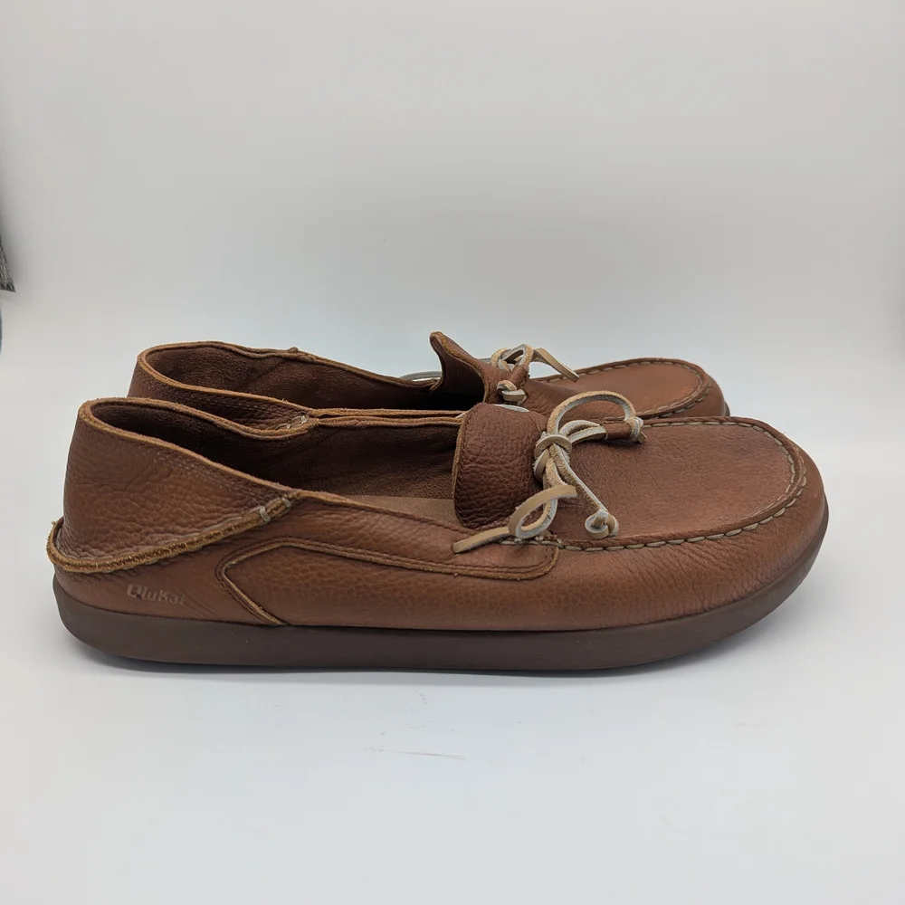 Olukai Huli Men's Brown Leather Shoes Size 13 Driving Resort Luxury Minimalist